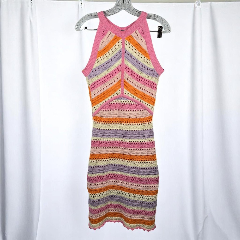 Willow & Wind Crochet Dress Woman Small‎ Lined Striped Sleeveless Mini Bodycon